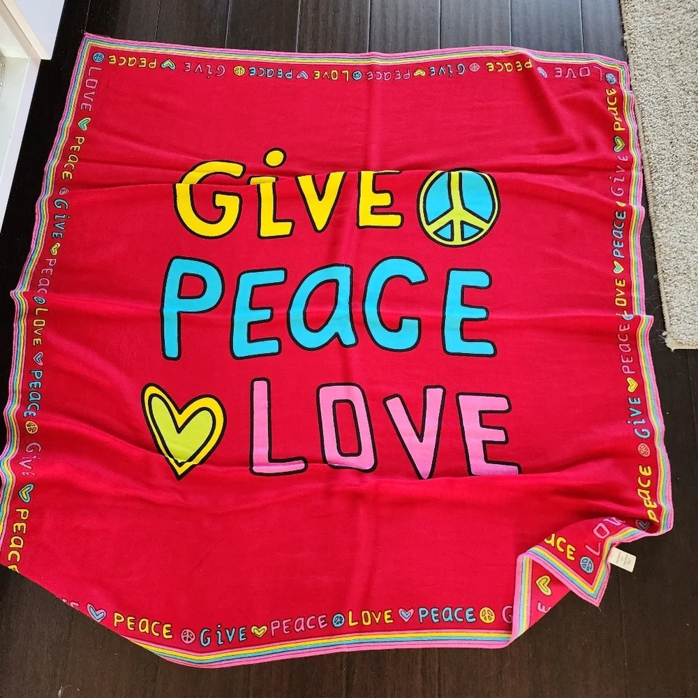 OLD NAVY Red 'Give Peace Love' Wrap Scarf Tapestry OS